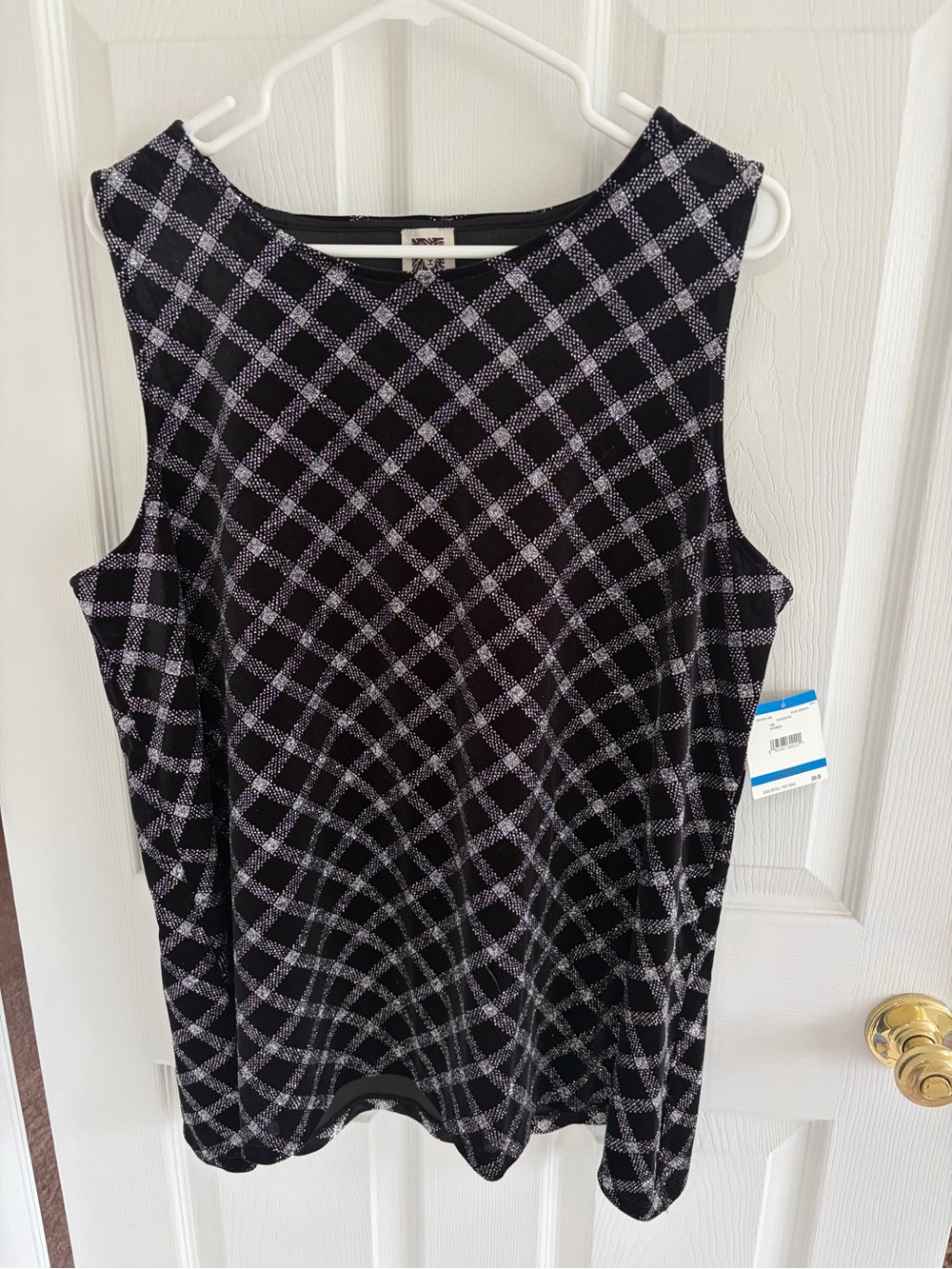 Anne Klein Black & Silver Plaid Sleeveless Tank